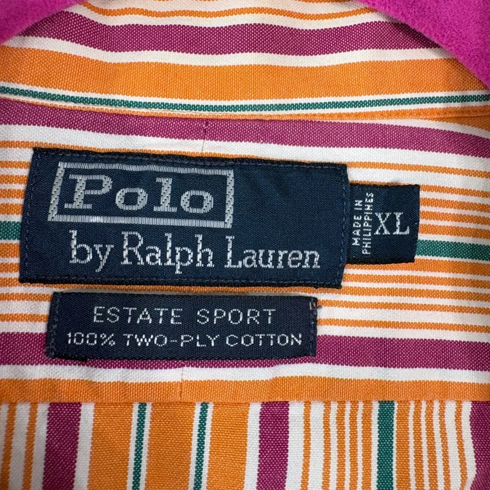 Polo Ralph Lauren Button Down Shirt Mens XL Orange Estate Sport Striped Cotton